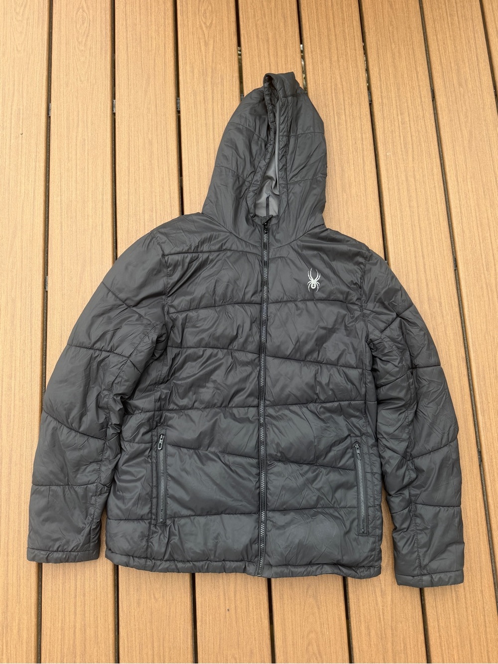 Spyder Youth Hooded Puffer Jacket - Charcoal Gray